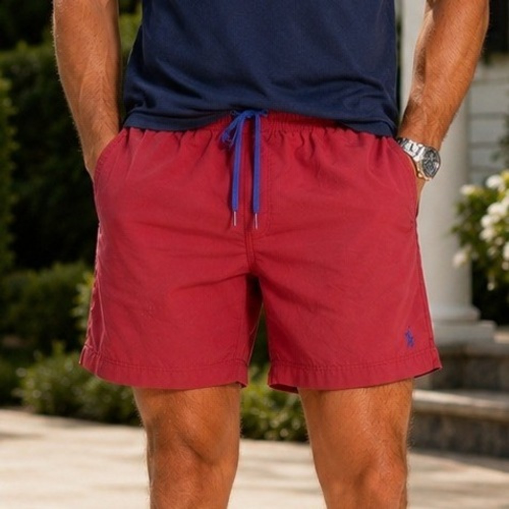 Polo Sport Ralph Lauren Mens Red Swim Trunks Shorts Blue Pony Logo Size M
